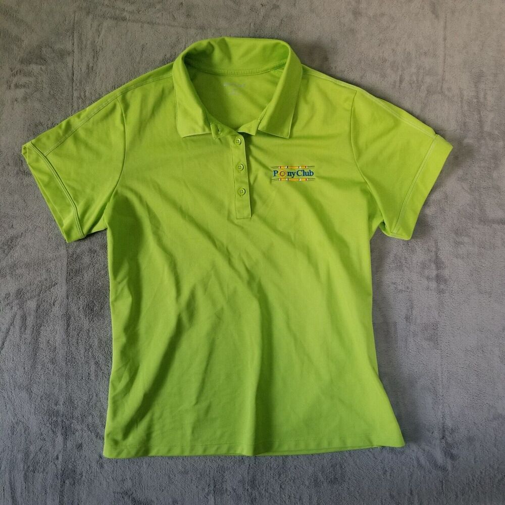 USPC US Pony Club Contrast Stitch Polo Shirt Womens Size Large Green Embroidered